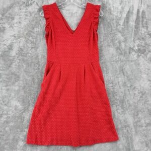 Anthropologie Dress 4 Tabitha Ruffle Pockets Stretch Knit Pleated Lined Red Mini
